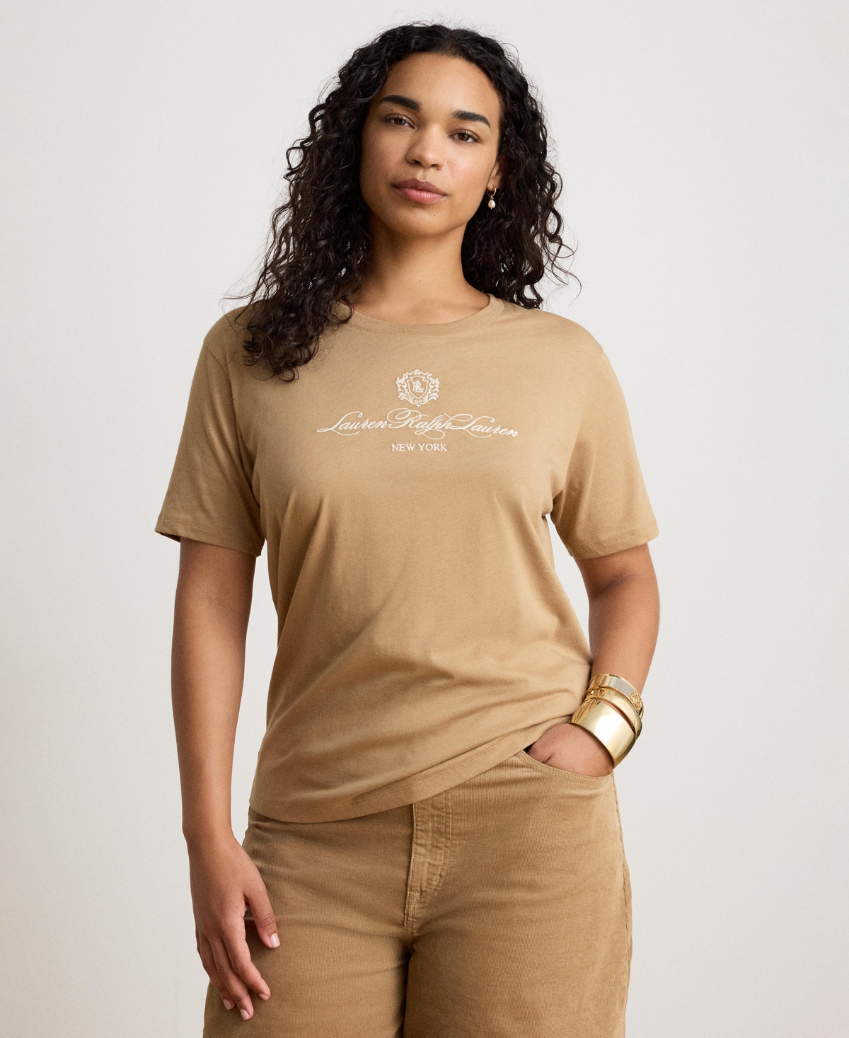 Lauren Ralph Women's Embroidered-Crest Crewneck Jersey Top