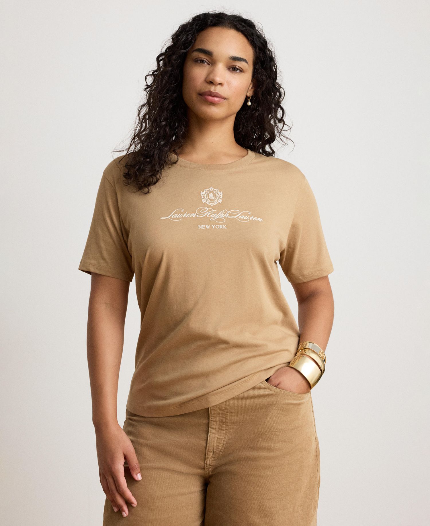 Women's Embroidered-Crest Crewneck Jersey Top