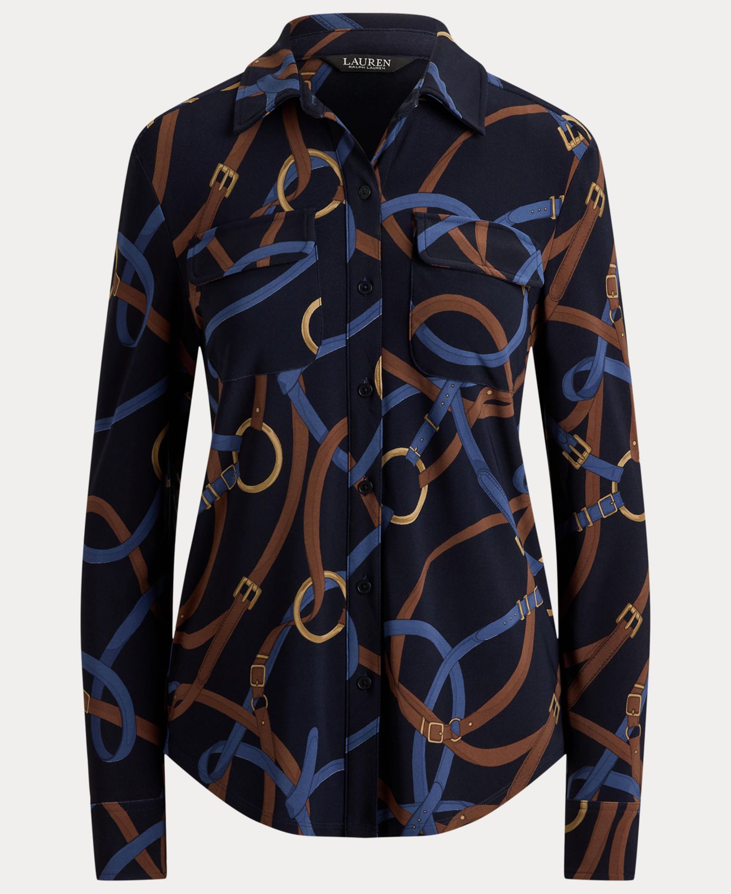 Women's Belting-Print Stretch Jersey Shirt