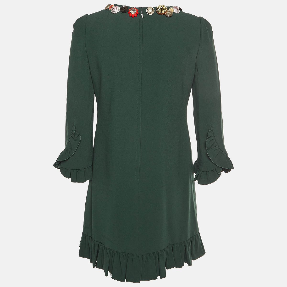 Pre-Owned Dolce & Gabbana Pre-Owned Dolce and Gabbana Crepe Bejeweled Ruffled Mini Dress view 3 — MAYCSS fashion products