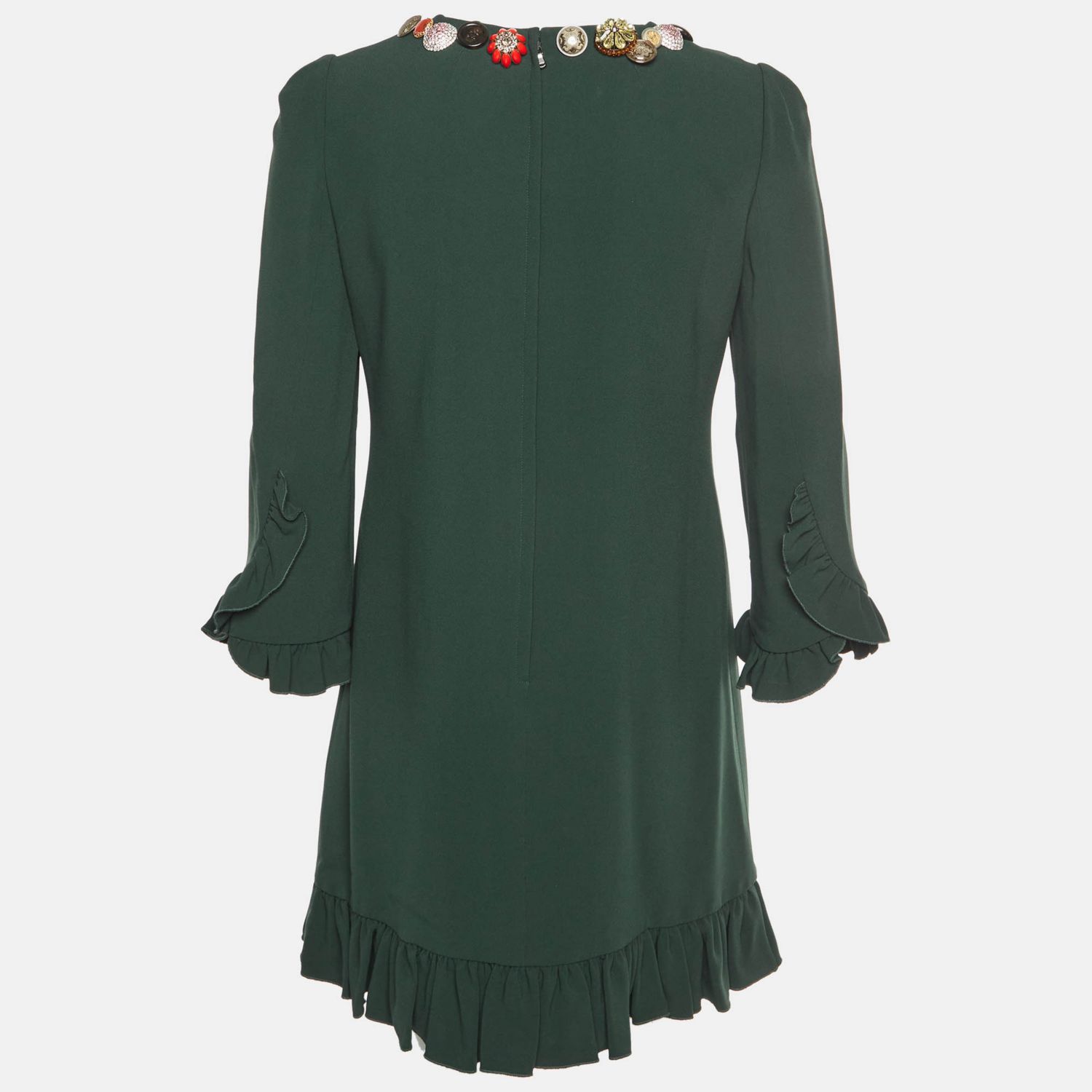 Pre-Owned Dolce and Gabbana Crepe Bejeweled Ruffled Mini Dress