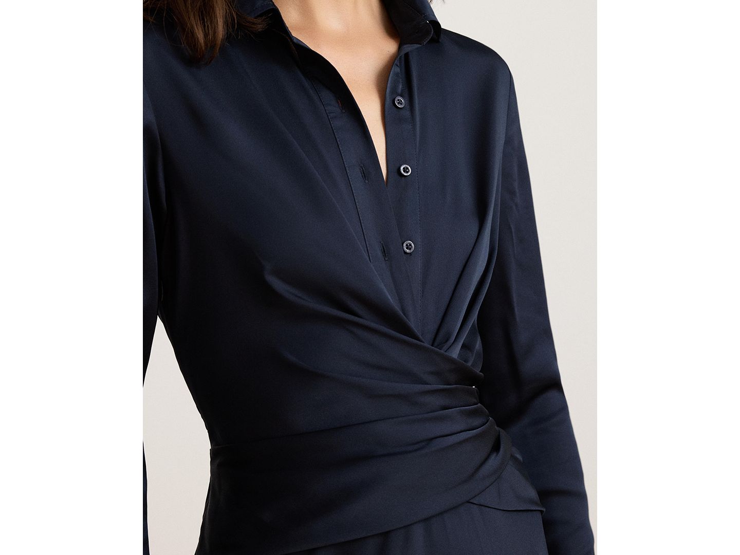 Женские платья Lauren Ralph Lauren Pleated Button-Up Charmeuse Gown, цвет: Тёмно-синий — фото 3