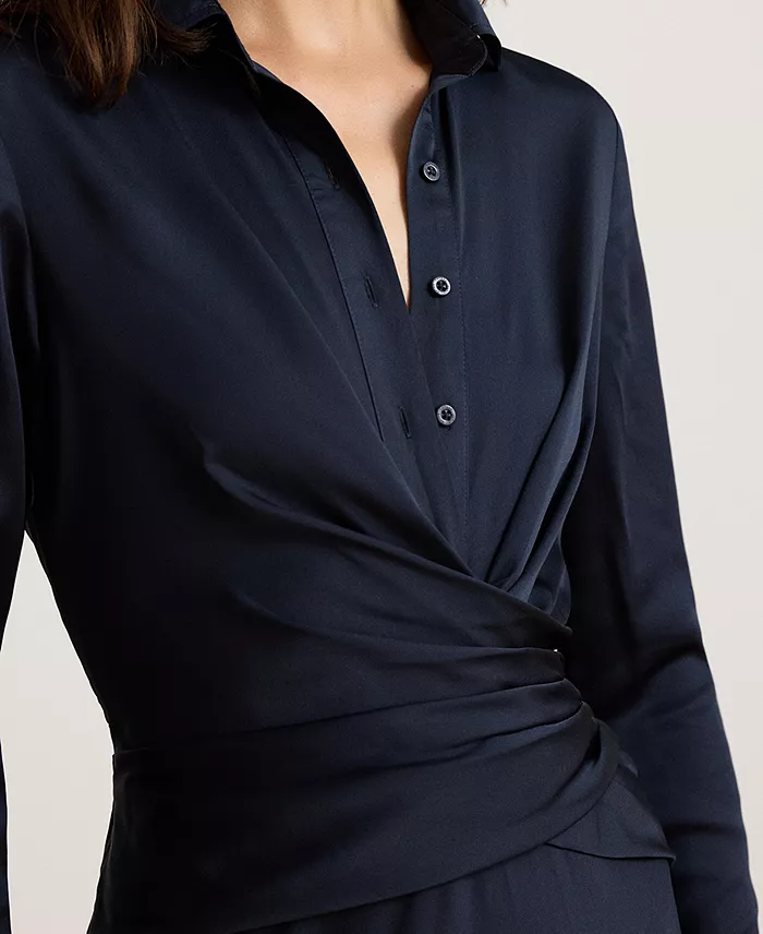 Women's Pleated Button-Up Charmeuse Gown - thumbnail 8