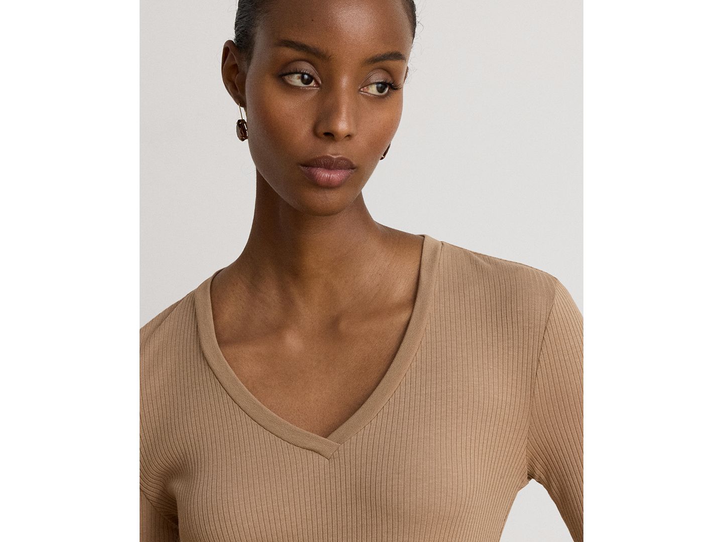 Женский топ Lauren Ralph Lauren Rib-Knit Long-Sleeve V-Neck Top, цвет: Верблюжий — фото 4