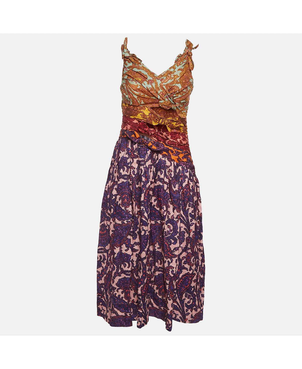 Pre-Owned Zimmermann Women's Multicolor Printed Linen Bow Detail Midi Dress view 1 — MAYCSS fashion products