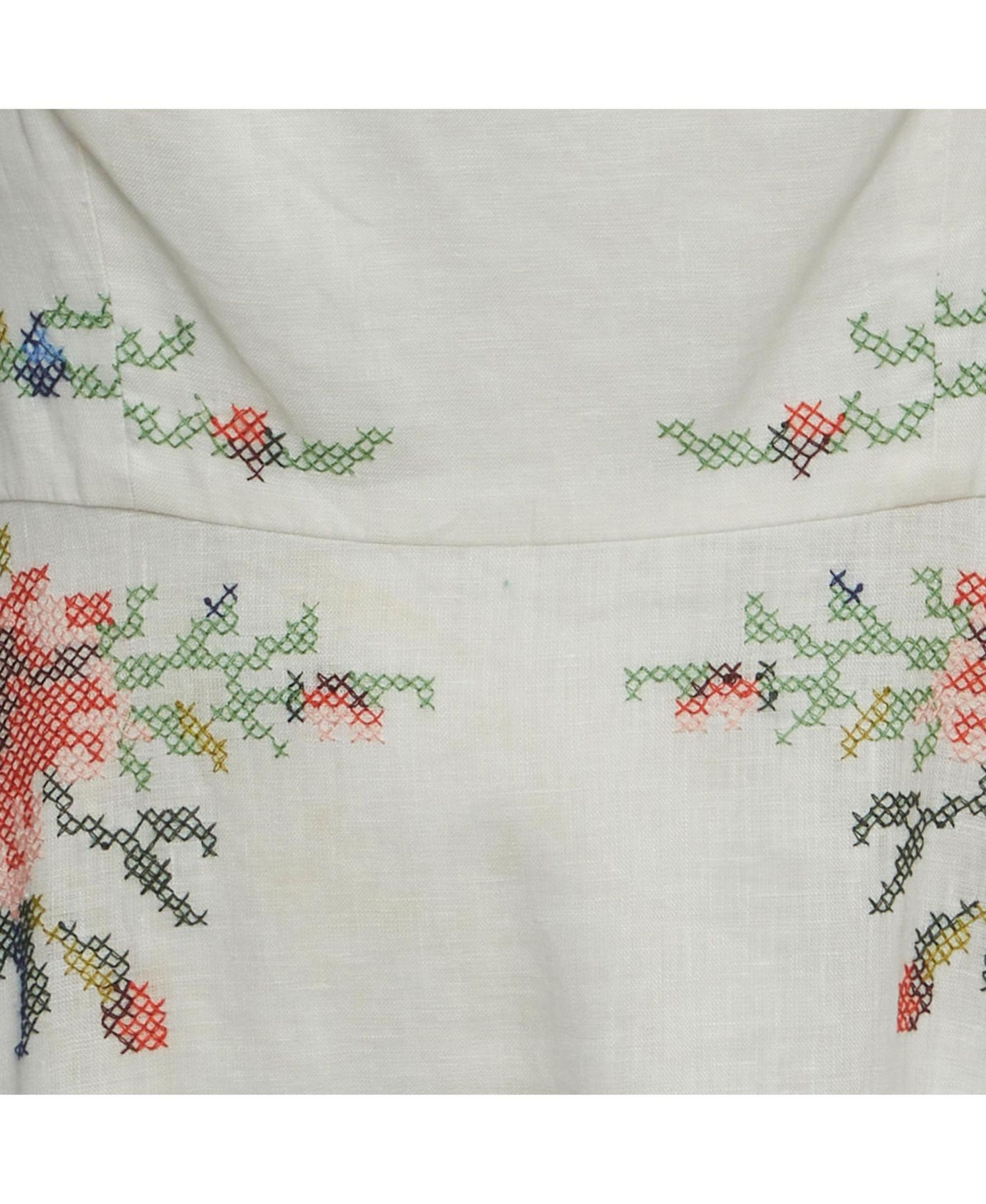 Women's Linen Cross Stitch Off Shoulder Dress