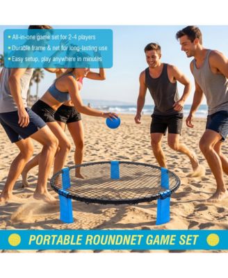 Outdoor Roundnet Game Set, Portable Beach Ball Game with 2 Balls, Sturdy Playing Net and Carry Bag, Classic Family Entertainment Game for Beach