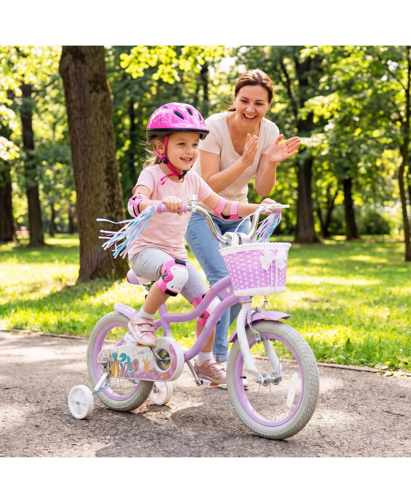 Детская игрушка Slickblue Kids Bicycle with Basket and Streamers, Adjustable Princess Theme Bike, цвет: Фиолетовый — фото 2