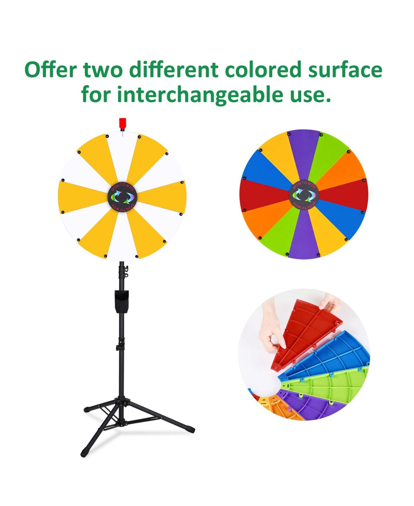 Детская игрушка WinSpin 24" Display Prize Wheel Yellow and White DIY Floor Stand 12 Slot Modular Custom Spinning Wheel Pop Up Trade Show, цвет: Natrual — фото 5