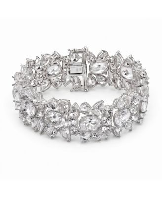 Exquisite White Gold Plated Sterling Silver CZ Flower Bracelet