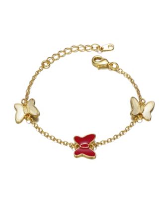 14k Yellow Gold Plated Adjustable Bracelet with Butterfly Charms for Kids