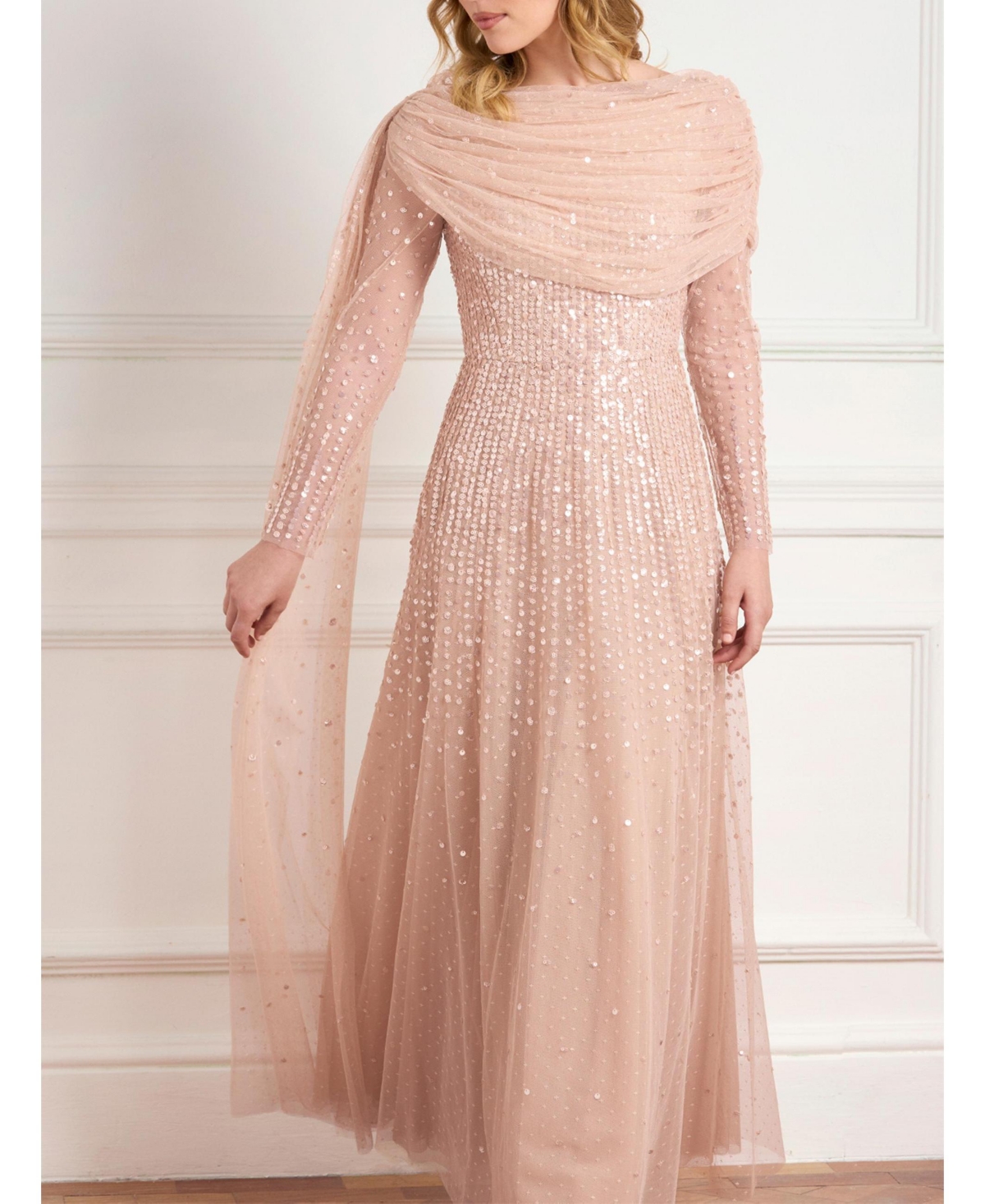 Needle & Thread Women's Moonlight Sequin Draped Long Sleeve Gown