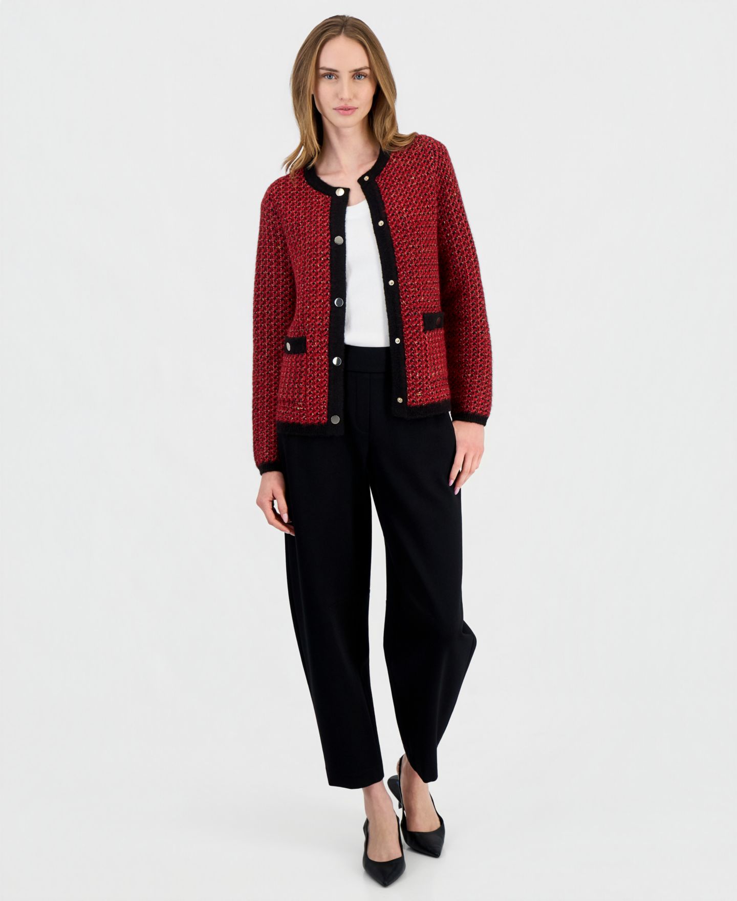 Женский кардиган Anne Klein Lurex Bouclé, цвет: Красный разноцветный — фото 3