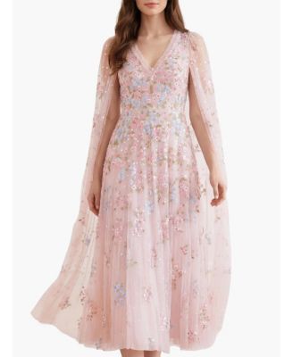 Women's Versailles Ditsy V-Neck Cape Maxi Gown
