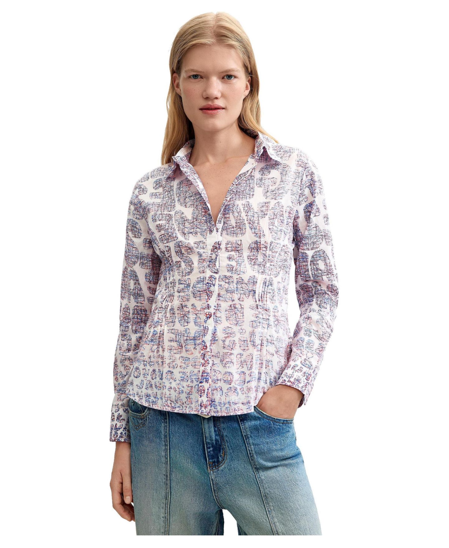 Женская рубашка Desigual Floral Print Shirt 100% Cotton, цвет: Красный — фото 1