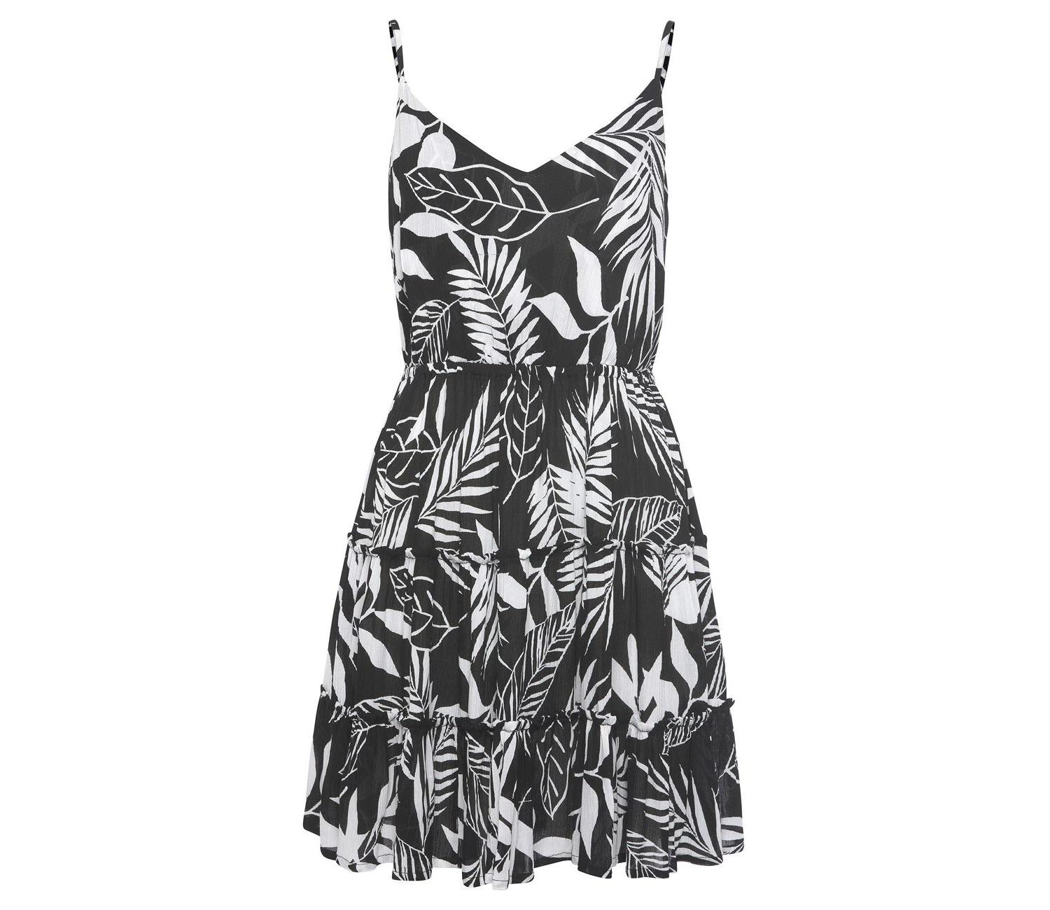 Women's Viscose Tropical Print Fit-and-Flare V-Neck Short Dress