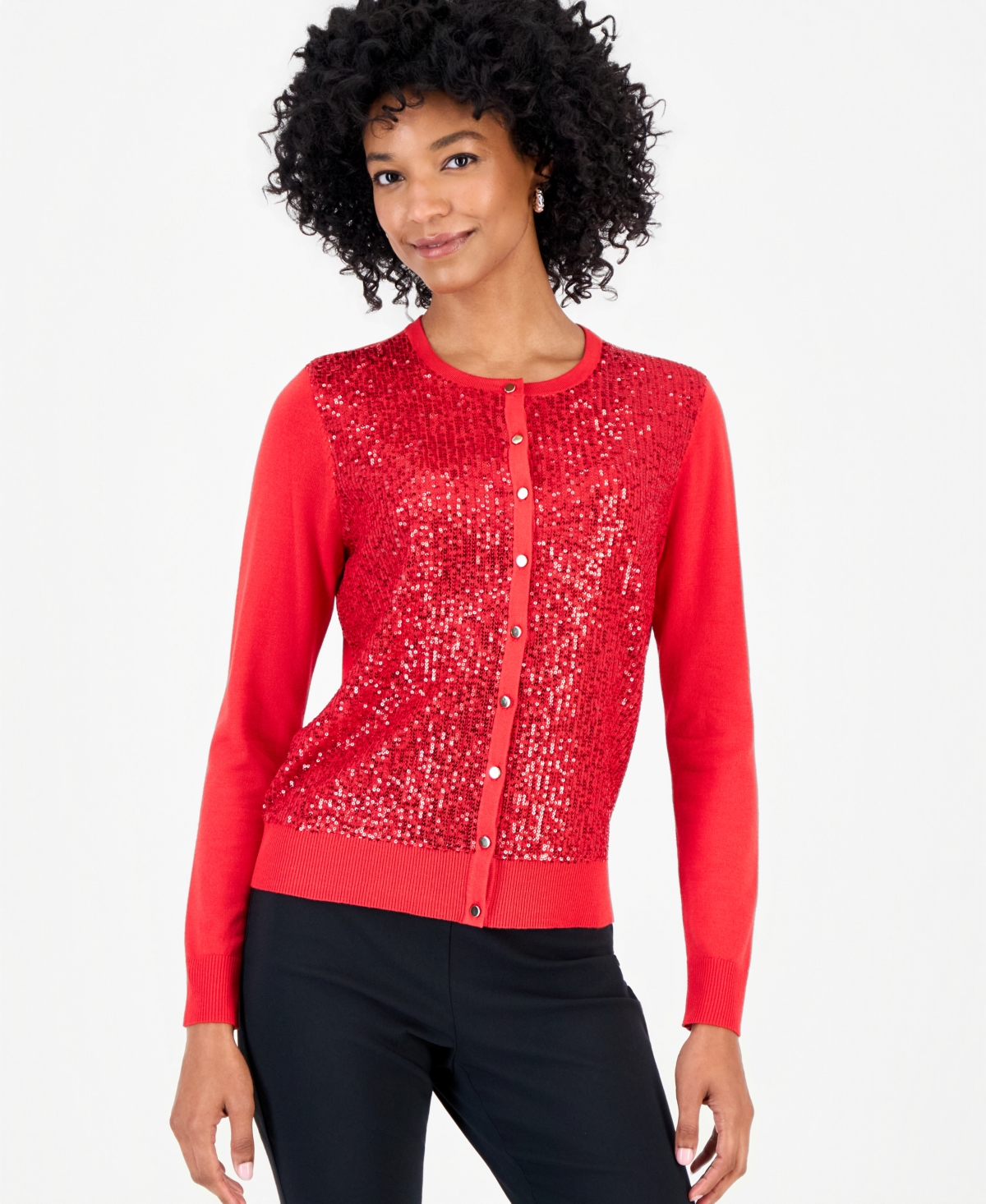 Jm Collection Women's Sequin Party Cardigan, Macy's Exclusive In Real Red