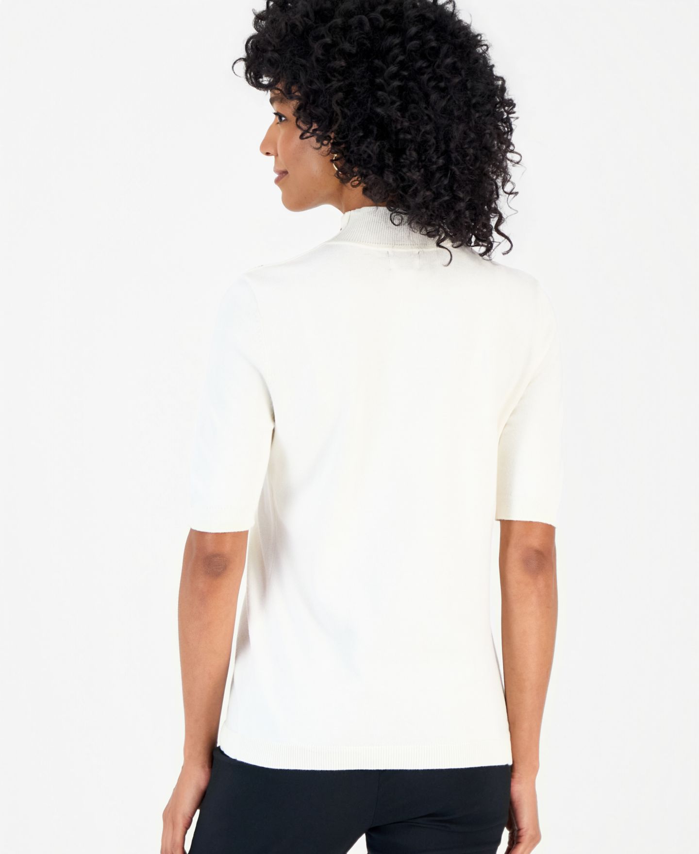 Женский свитер Macy's JM Collection petite Mock-Neck Short-Sleeve, цвет: Яркая слоновая кость — фото 3