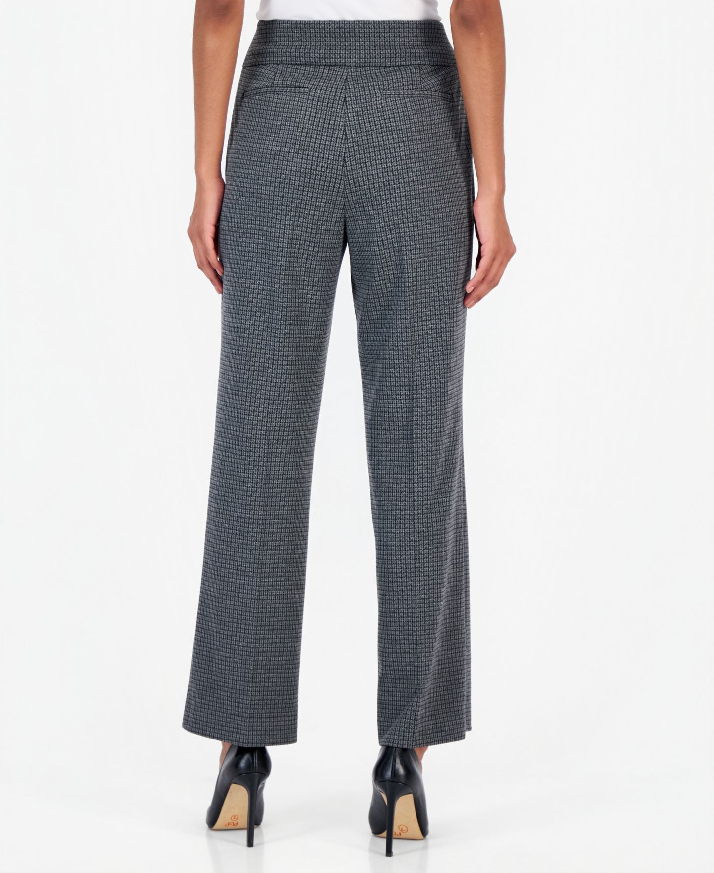 Женские брюки Anne Klein Essentials Petite Houndstooth Pull-On Wide-Leg, цвет: Меланжевый серый разноцветный — фото 2