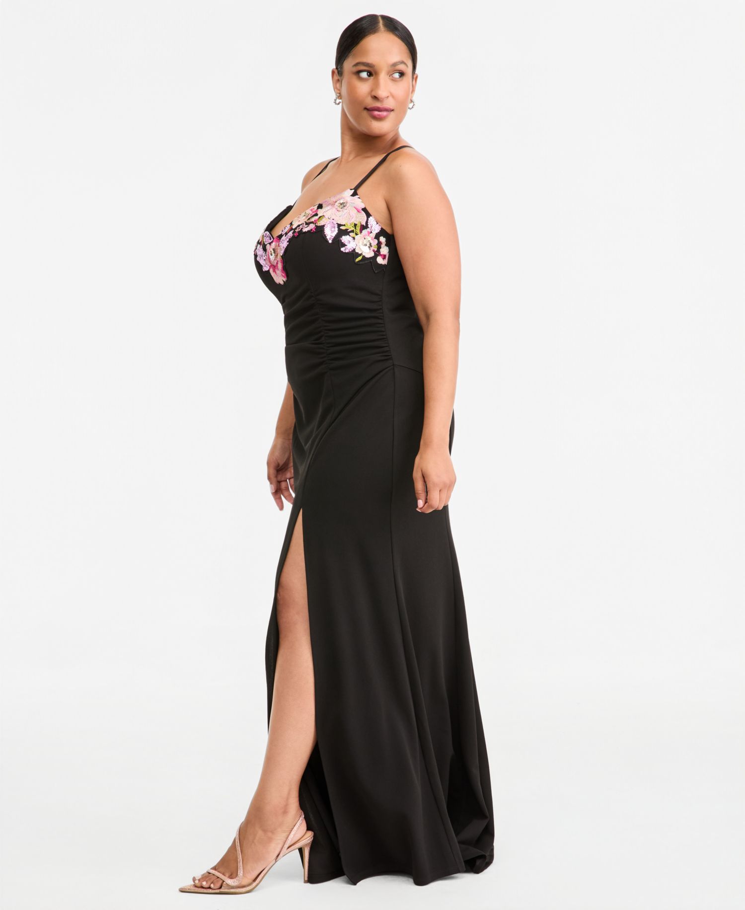 Plus Size Scuba Body-Con Sequined Embroidery Gown