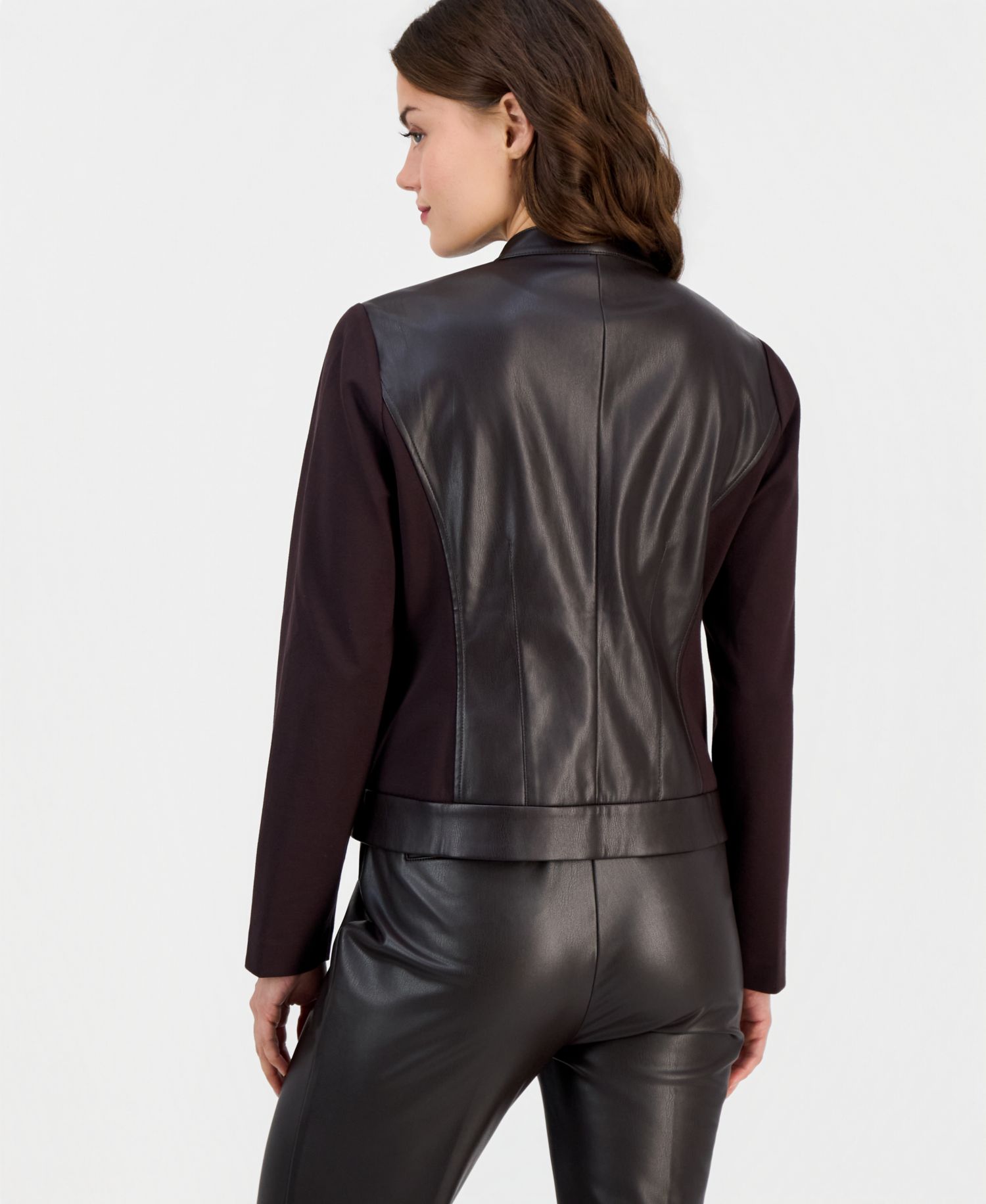 Petite Mod Moto Zipper-Front Mandarin Collar Jacket