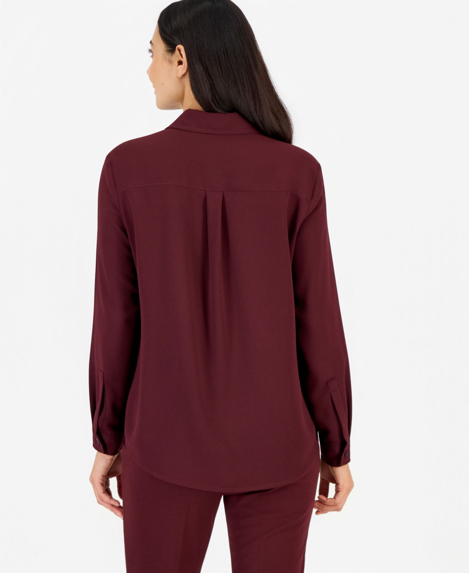 Petite High-Low Long-Sleeve Blouse