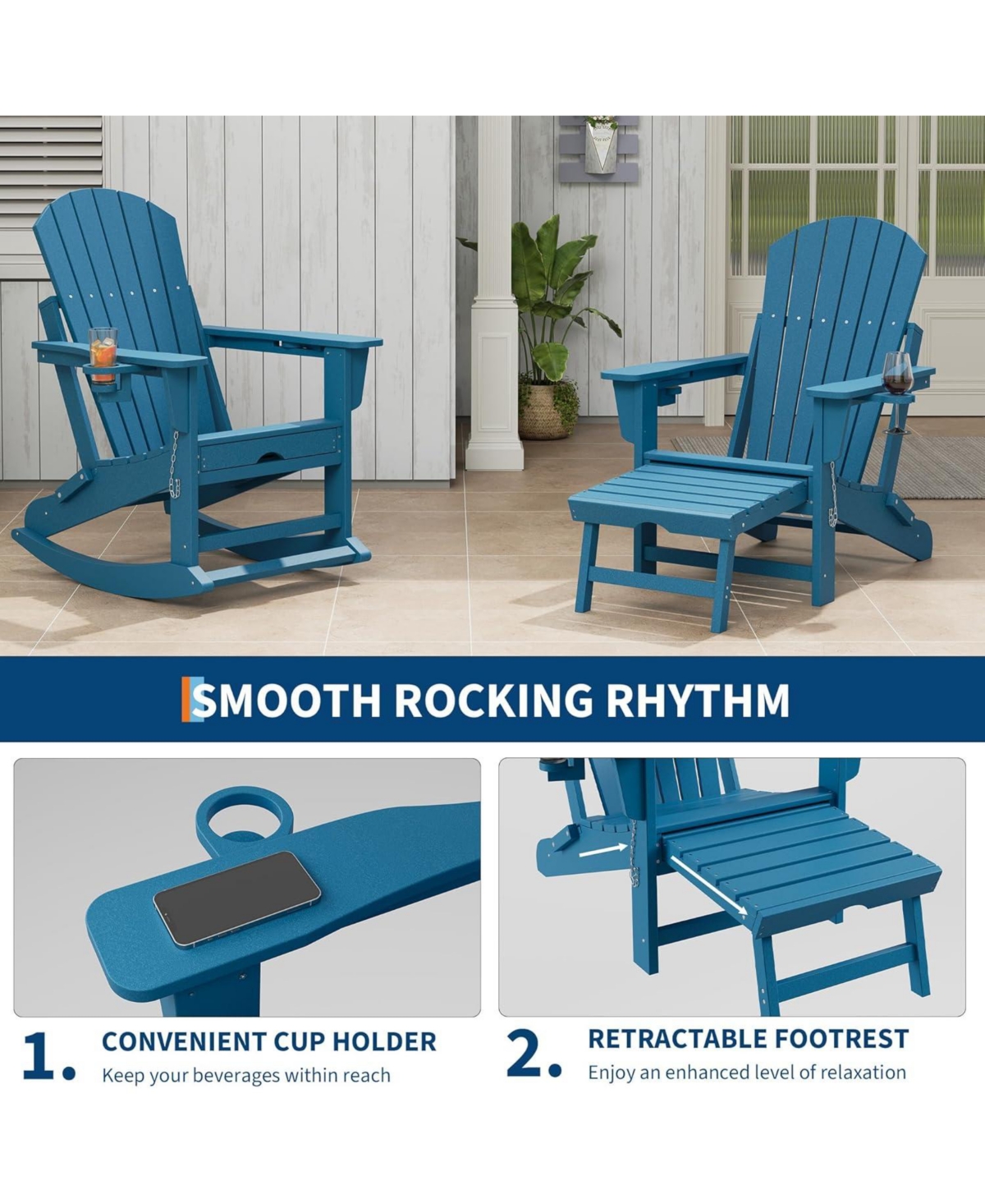 gaomon PeakPursuit Adirondack Outdoor Rocking Chairs with Two Cup Holders