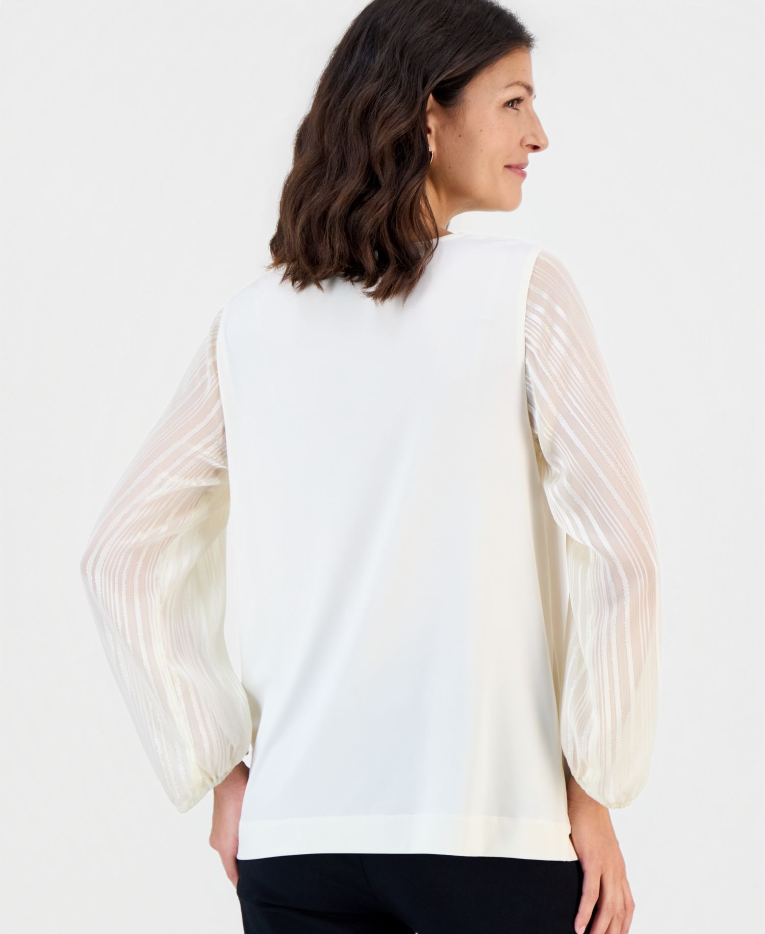 Women's Long-Sleeve Cowl-Neck Lurex Stripe Blouse