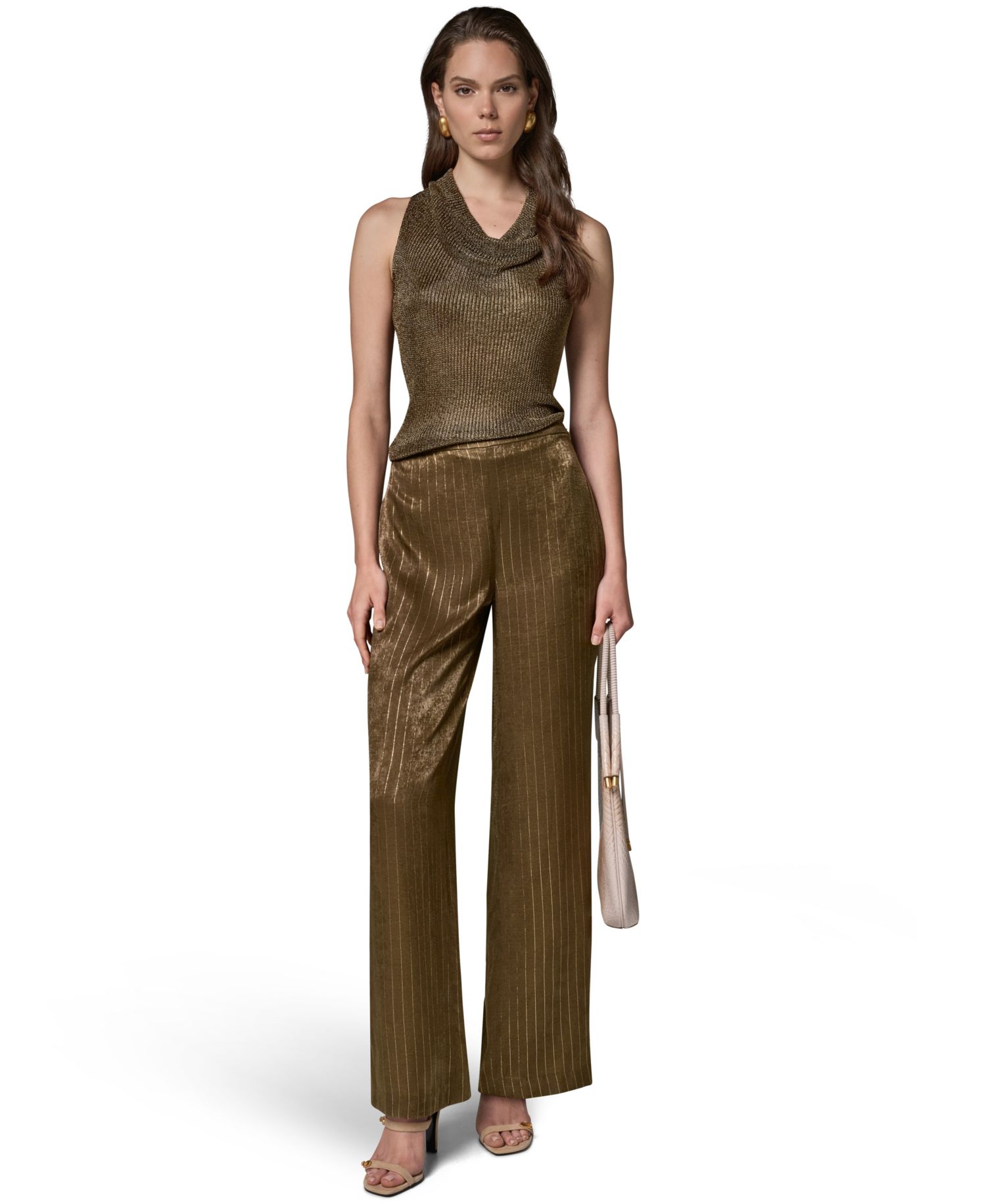 Women's Pinstripe Satin Pull-On Pants
