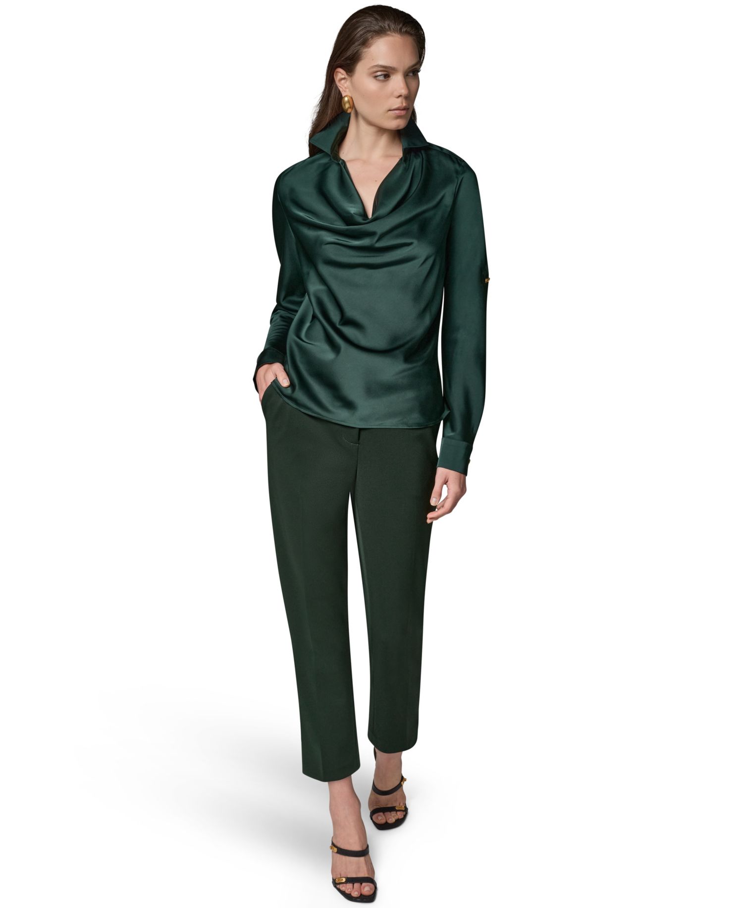 Petite Satin Back Crepe Long-Sleeve Top