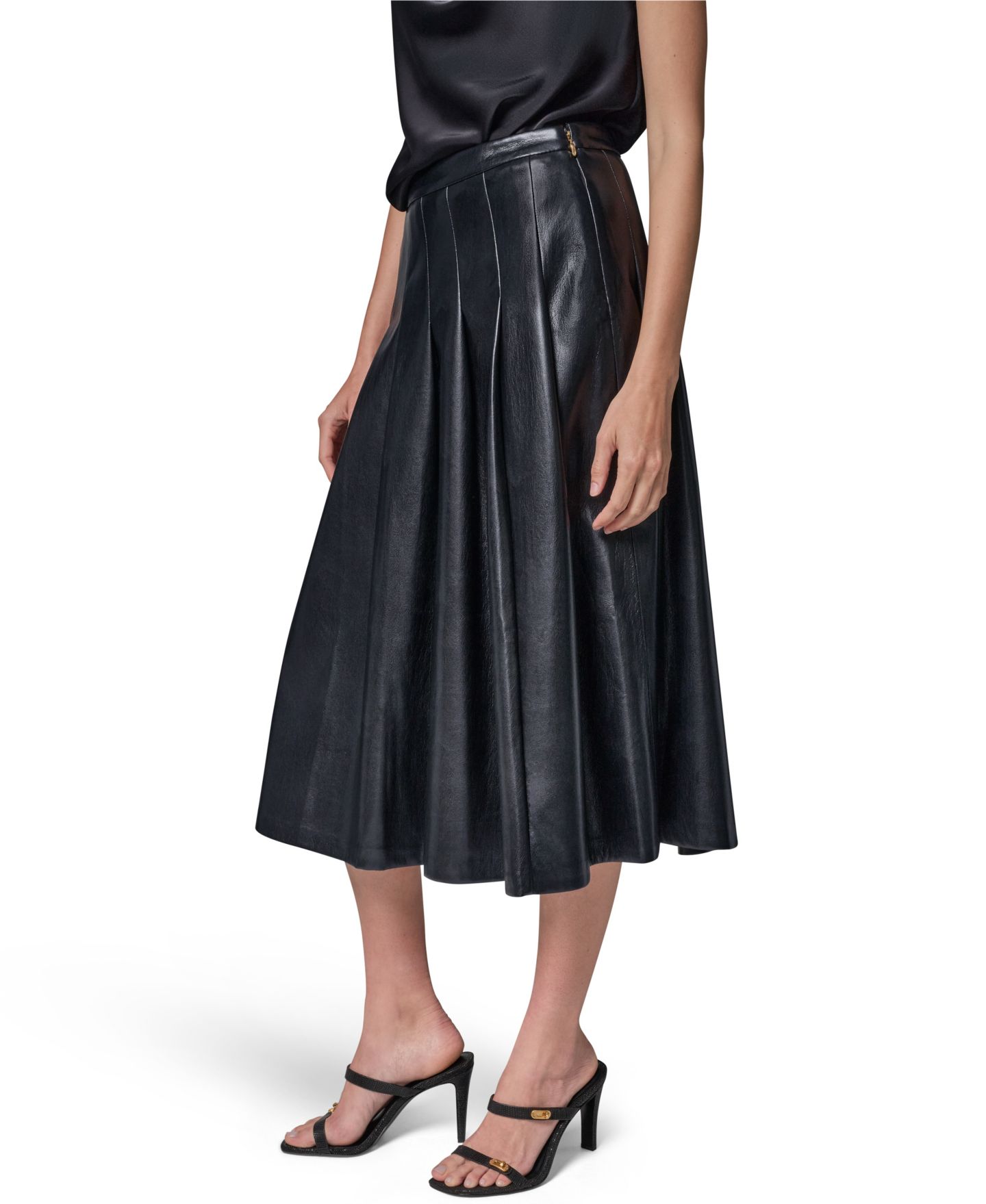 Женская юбка Donna Karan New York Pleated Faux Leather Midi, цвет: Чёрный — фото 3