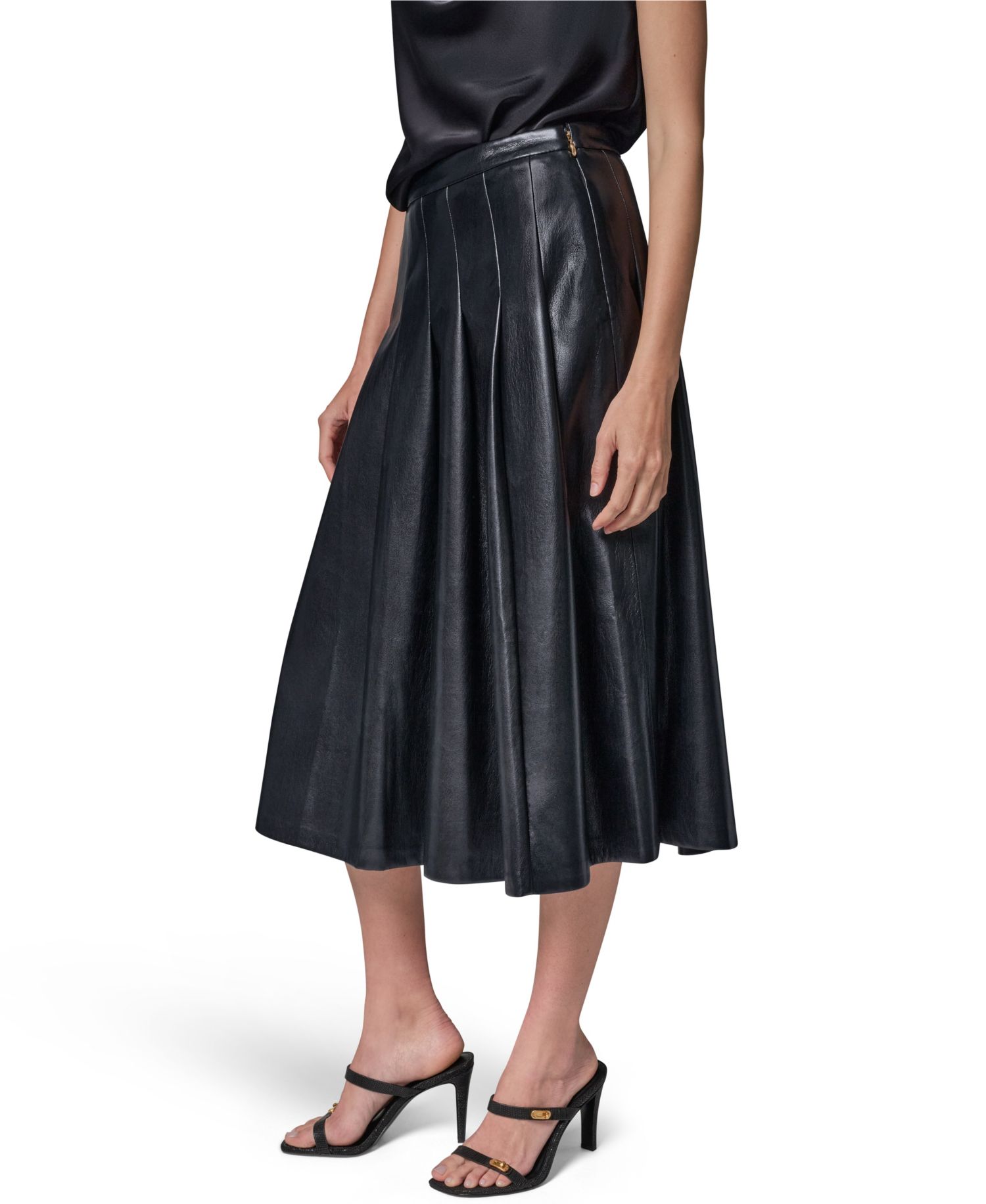 Women's Pleated Faux Leather Midi Skirt