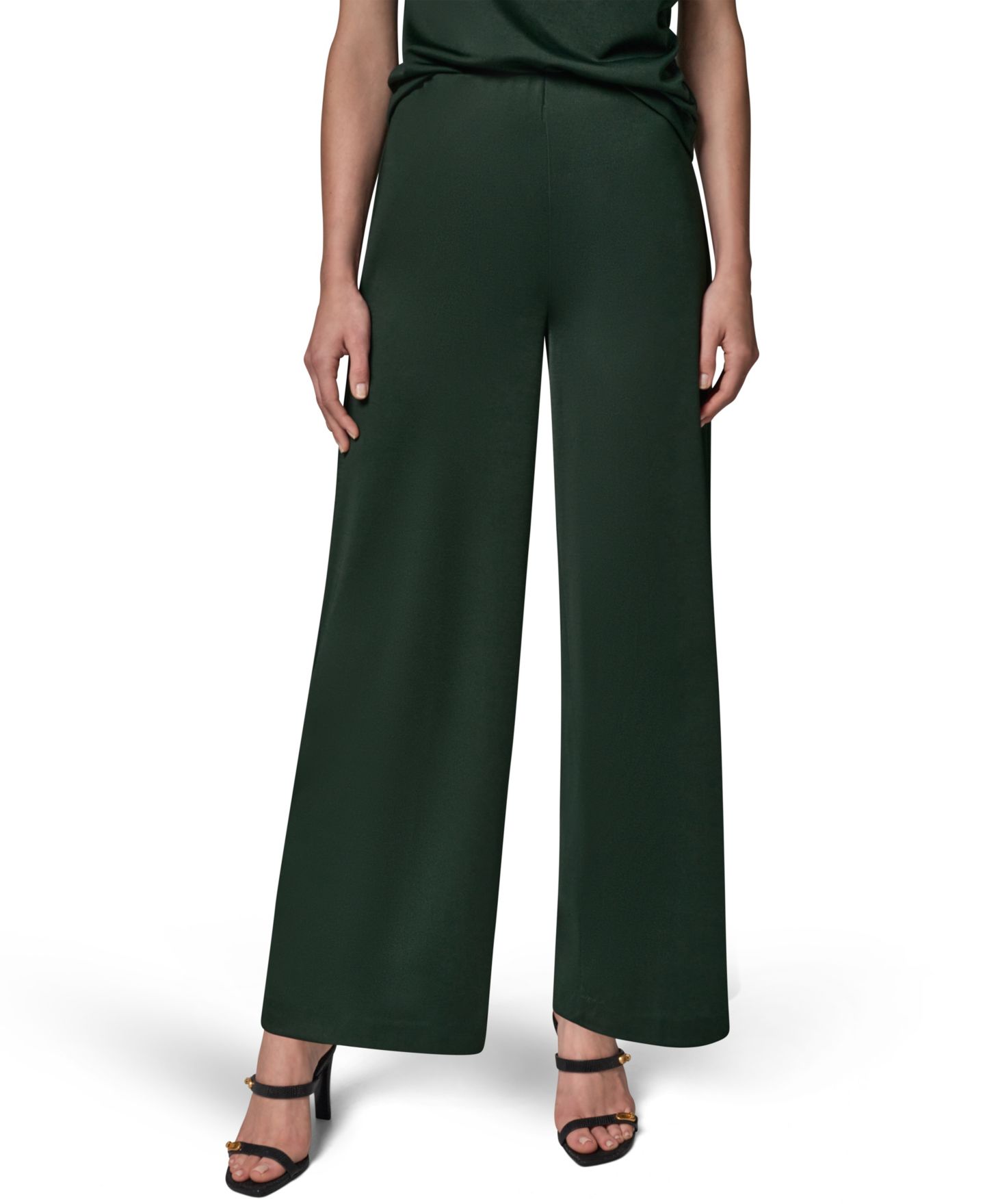 Женские брюки Donna Karan New York Wide-Leg Pull-On, цвет: Чёрный тёмно-зелёный — фото 1