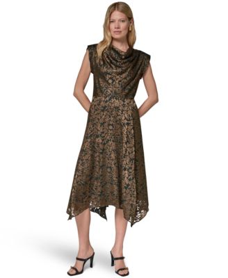 Women's Floral Vine Burnout Cowl Neck Dress
