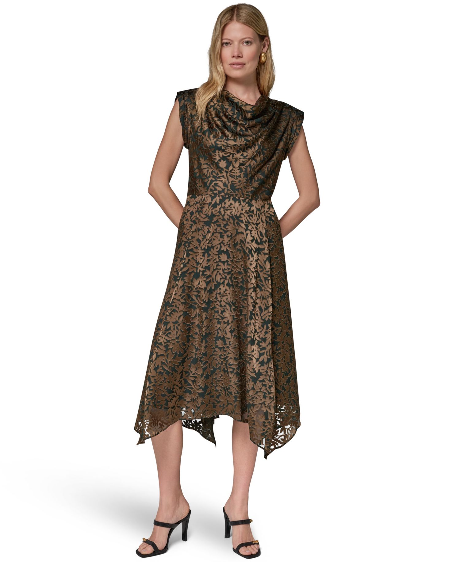 Women's Floral Vine Burnout Cowl Neck Dress