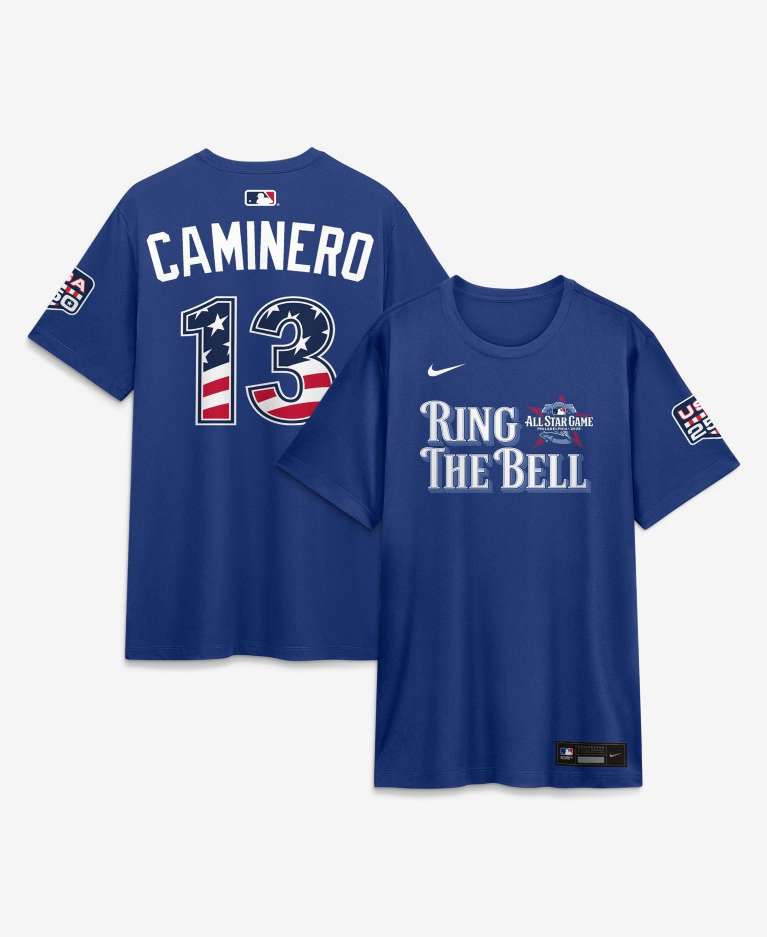 Men's 2026 All-Star Game American League Junior Caminero Rush Blue Name & Number T-Shirt