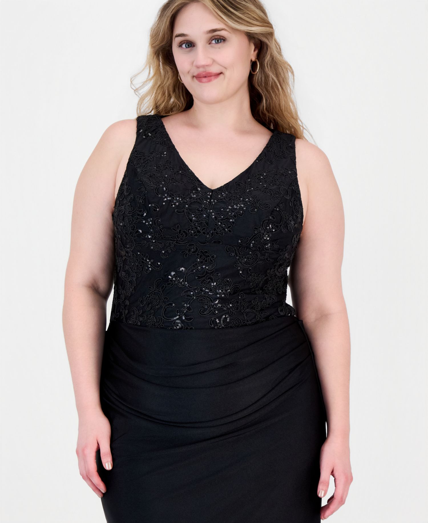 Plus Size Sleeveless V-Neck Sequin Gown