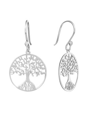 Laser Cut Tree of Life Circle Drop Earrings