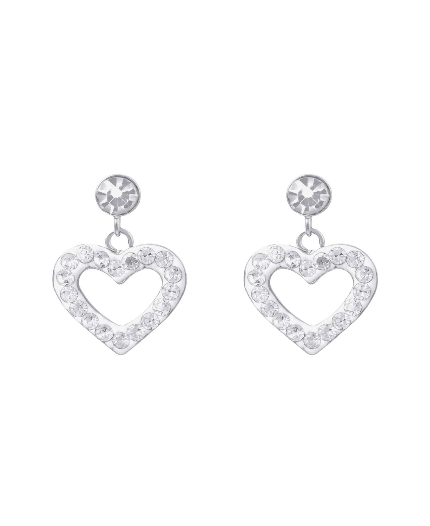 Sterling Silver Crystal Pave Open Heart Dangle Earrings