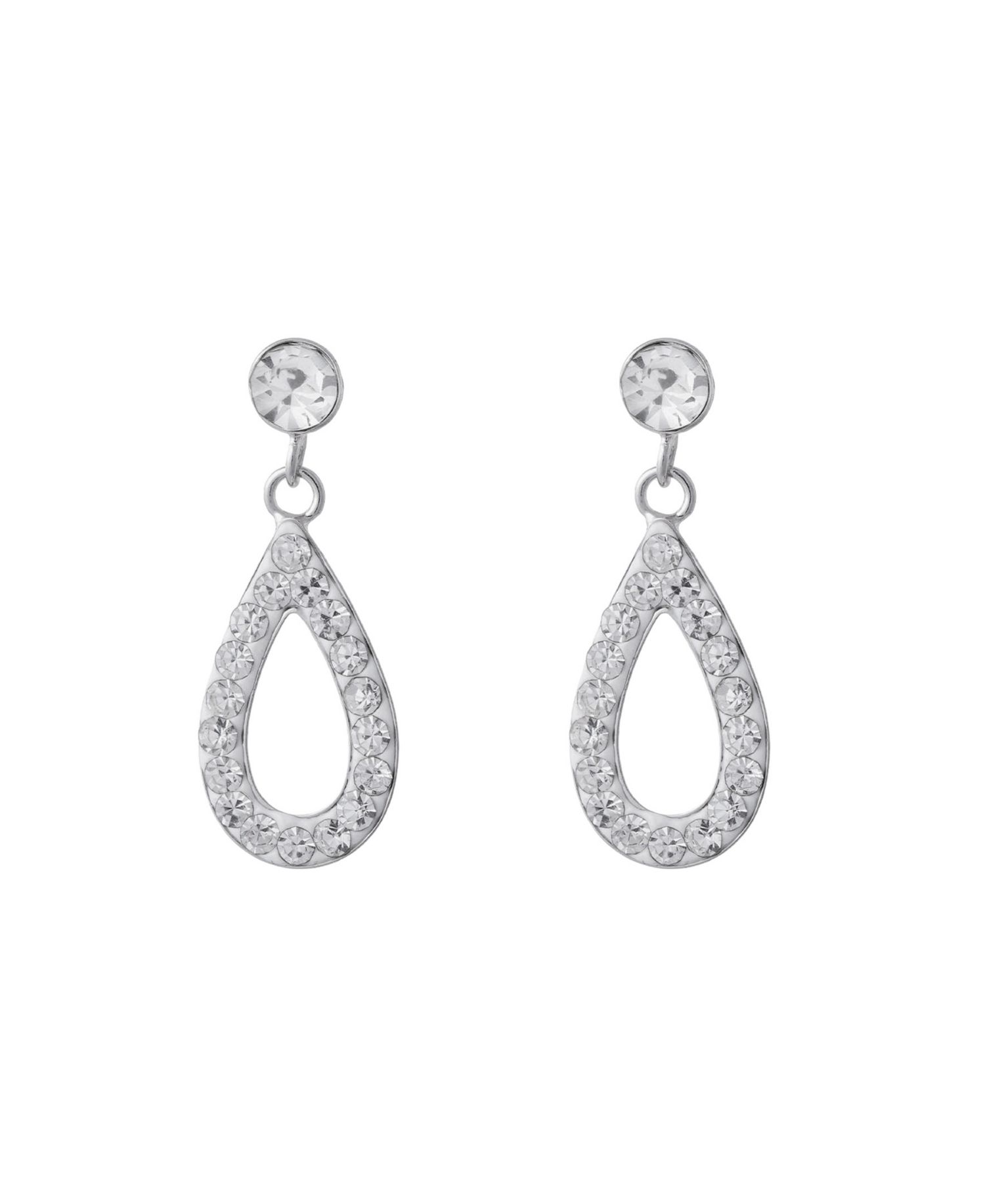 Sterling Silver Crystal Pave Open Teardrop Earrings