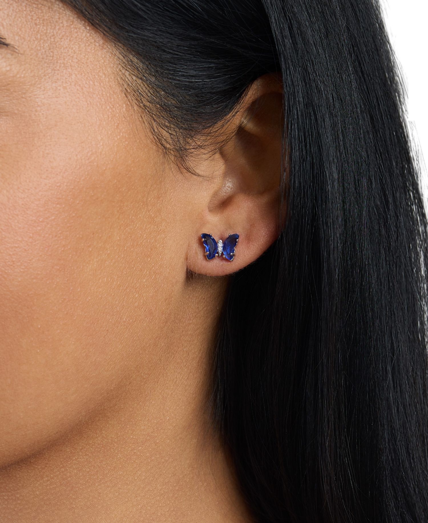 Sterling Silver Crystal Butterfly with Cubic Zirconia Stud Earrings