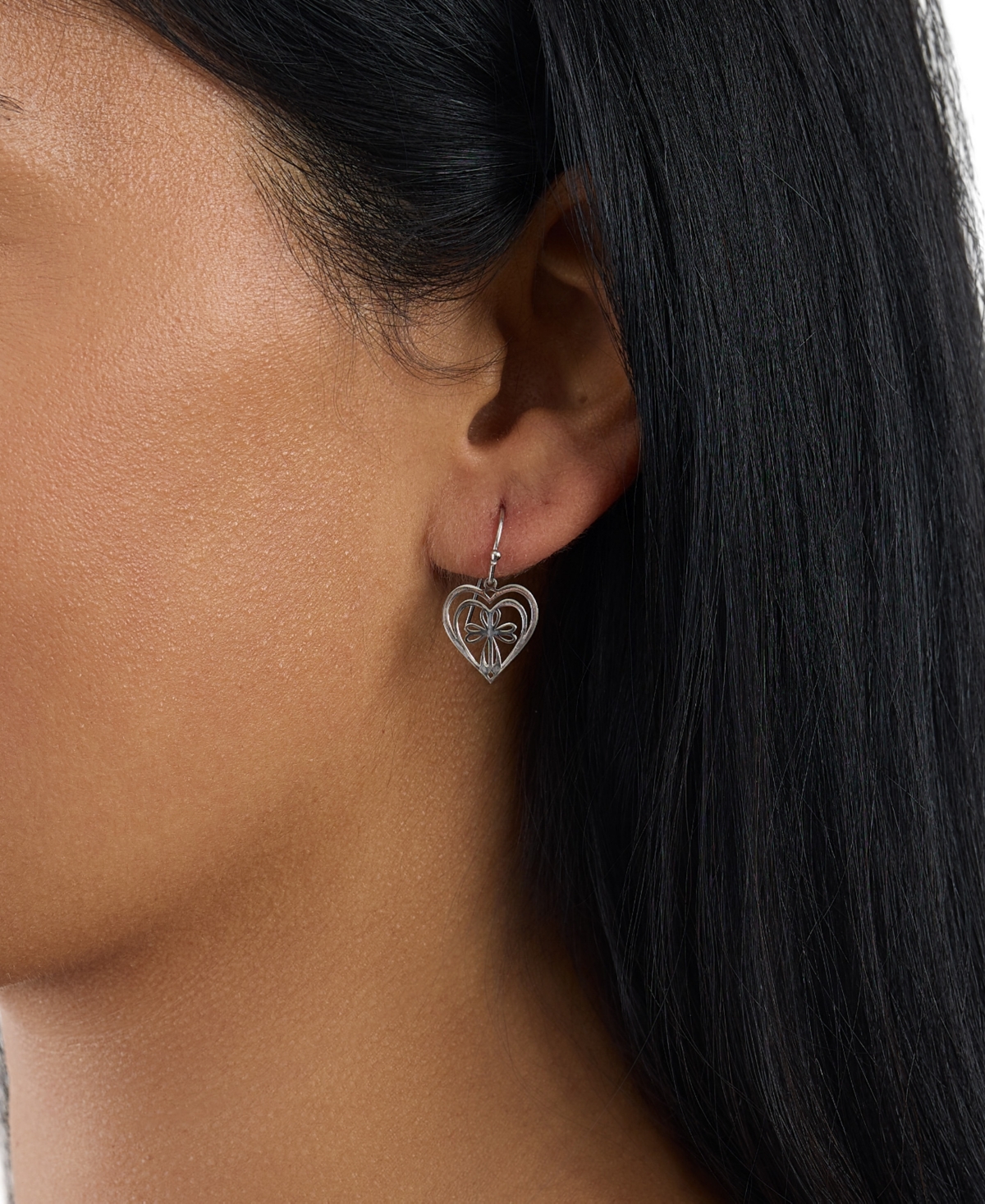 Macy's Open Heart with Cross Drop Earrings