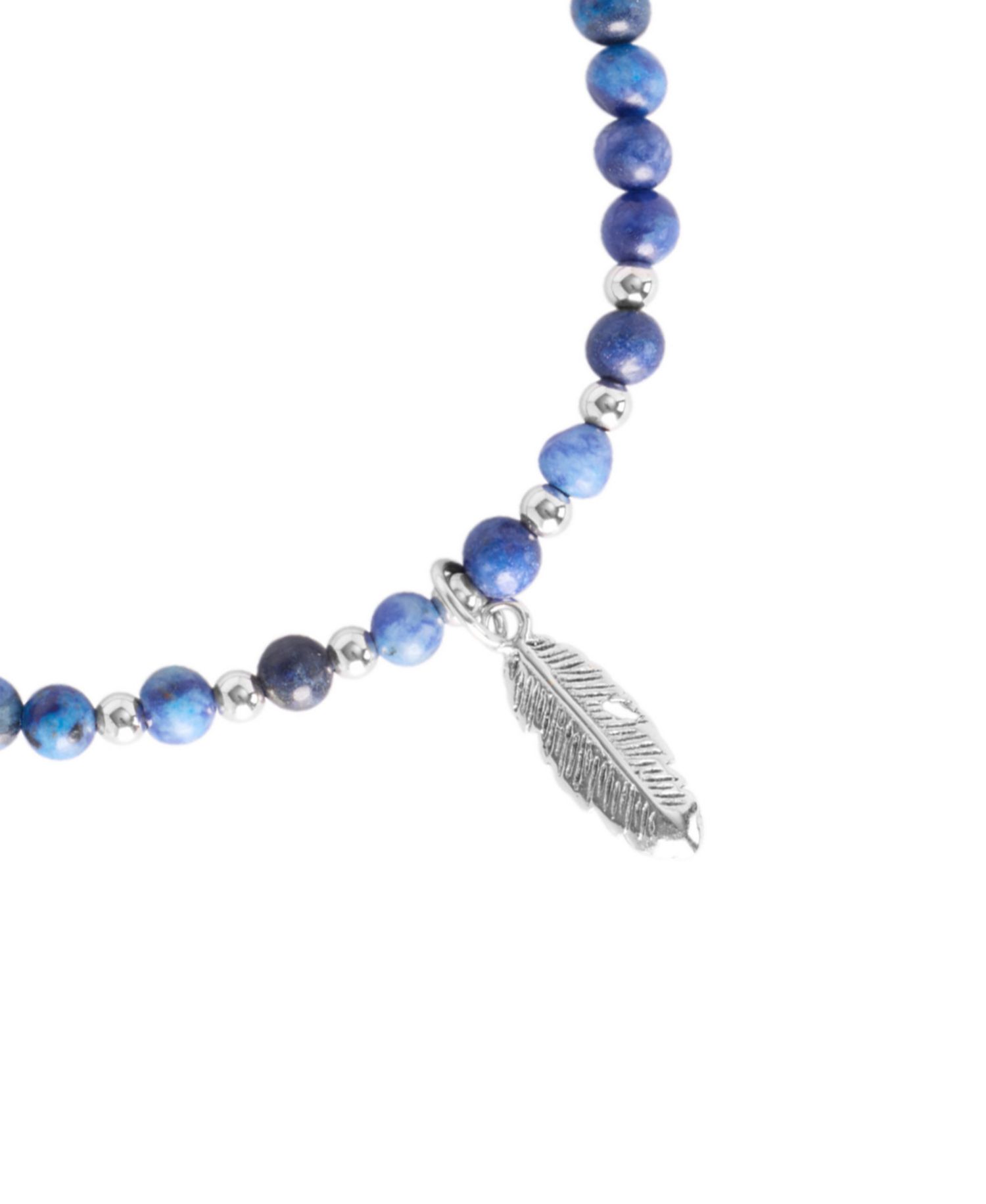 Sterling Silver Feather Charm Stone Beaded Rope Bracelet