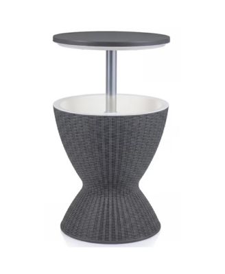 Outdoor Rattan Ice Cooler Bar Table with Extendable Tabletop and Drain Plug