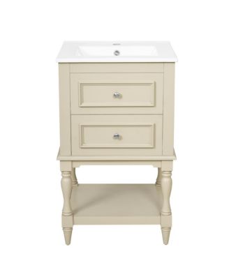 20 Inch Ceramic Sink Bathroom Vanity Retro Design Storage Cabinet with Open Shelf and 2 Drawers