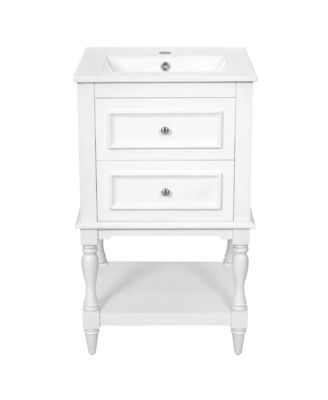 20 Inch Ceramic Sink Bathroom Vanity Retro Design Storage Cabinet with Open Shelf and 2 Drawers