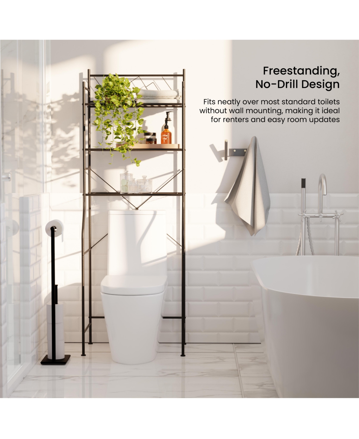 Home Zone Living 3-Tier Over the Toilet Bathroom Storage Organizer with Wide Stabilizing Base