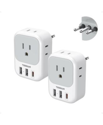 Italy Travel Plug Adapter 2 Pack, Italy Power Adaptor with 4 Outlets 3 USB Charger (1 USB C Port), Type L Adapter for US to Chile Libya Syria