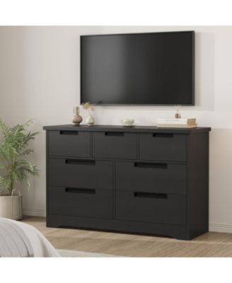 7 Drawer Dresser for Bedroom, Natural Modern Double Dresser Organizer with Embedded Handles Design