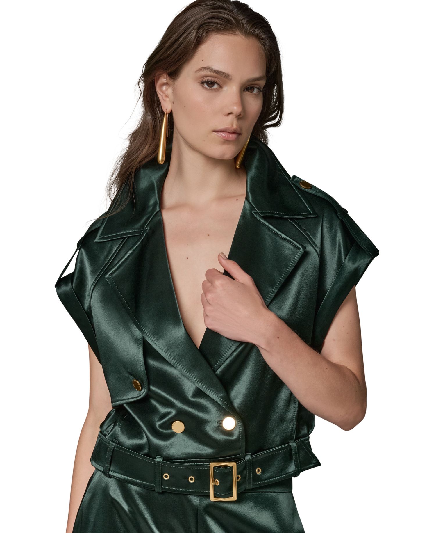 Women's Luxe Drape Satin Belted Vest
